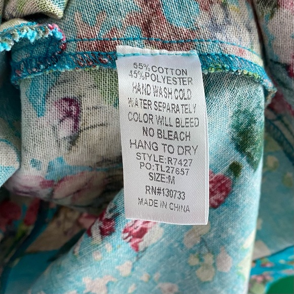 Umgee Dress Blue Floral Butterfly Keyhole Neck Swing Babydoll Medium Boho Preppy - Picture 6 of 6